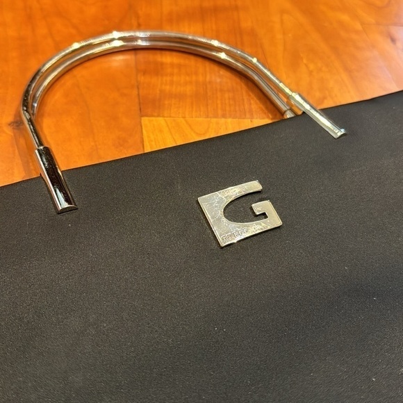 Guess Black Nylon Canvas Silver Tone Handles Handbag Small Tote Purse Y2K 90s - Picture 10 of 11